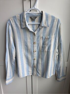 Natural Reflections Blue Stripe Button-Up Shirt S Coastal Grandma
